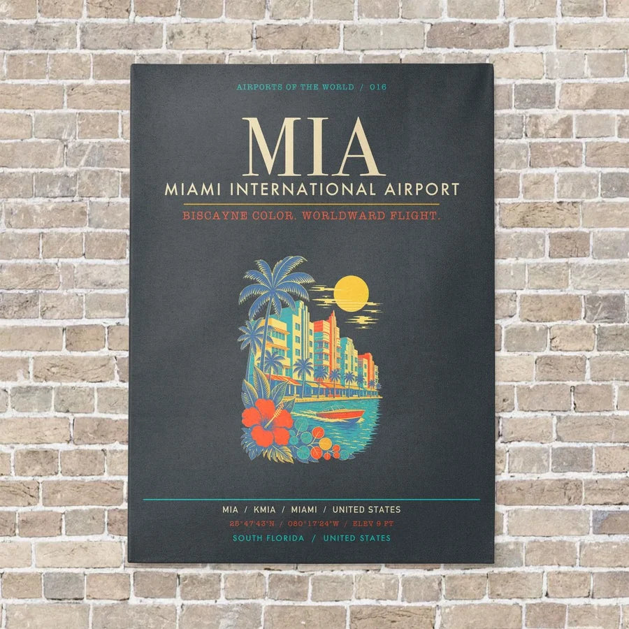 Miami International Airport MIA - Canvas Framed - Gray