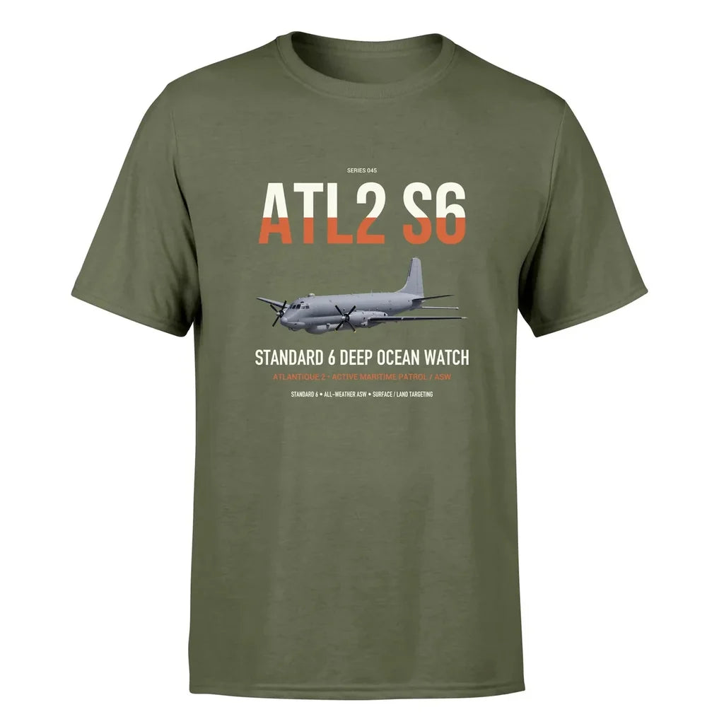 Atlantique 2 Standard 6 design on green army double-side t-shirt, single-side print