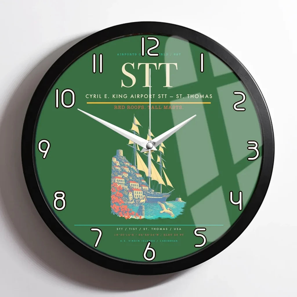 Cyril E. King Airport (STT) design on green framed wall clock