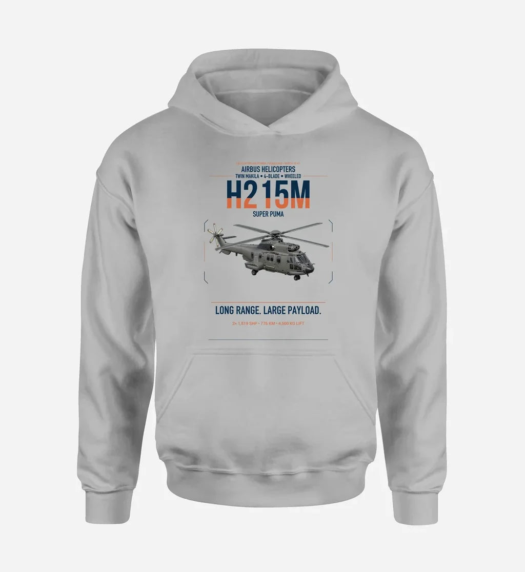 Airbus H215M design on light gray double-side hoodie, single-side print