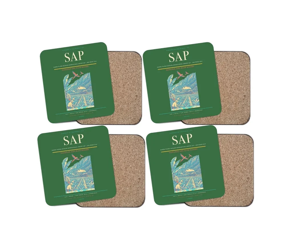 Ramón Villeda Morales International Airport (SAP) design on green 4 pieces set coaster
