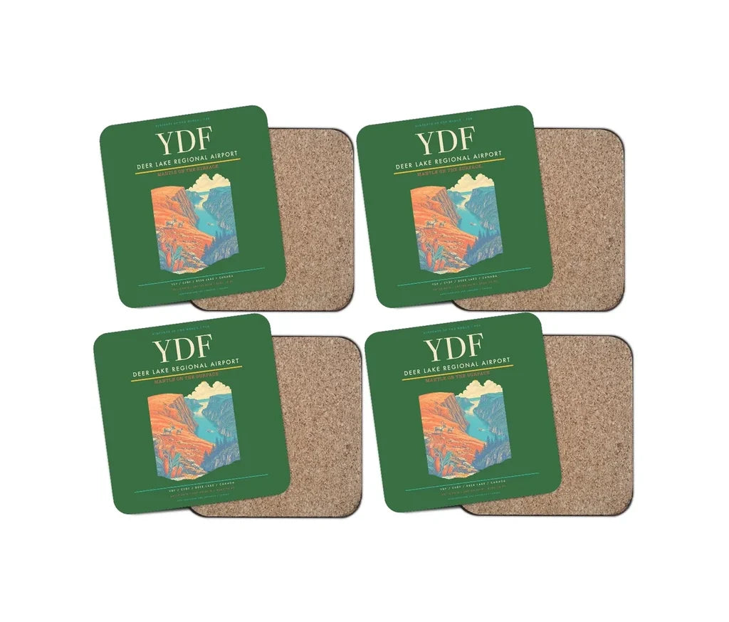 Deer Lake Regional Airport (YDF) design on green 4 pieces set coaster