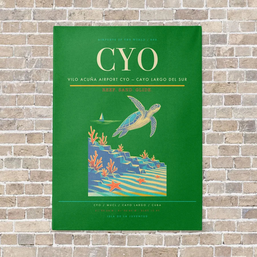 Vilo Acuña Airport CYO — Cayo Largo del Sur vertical canvas print - no frame - green background