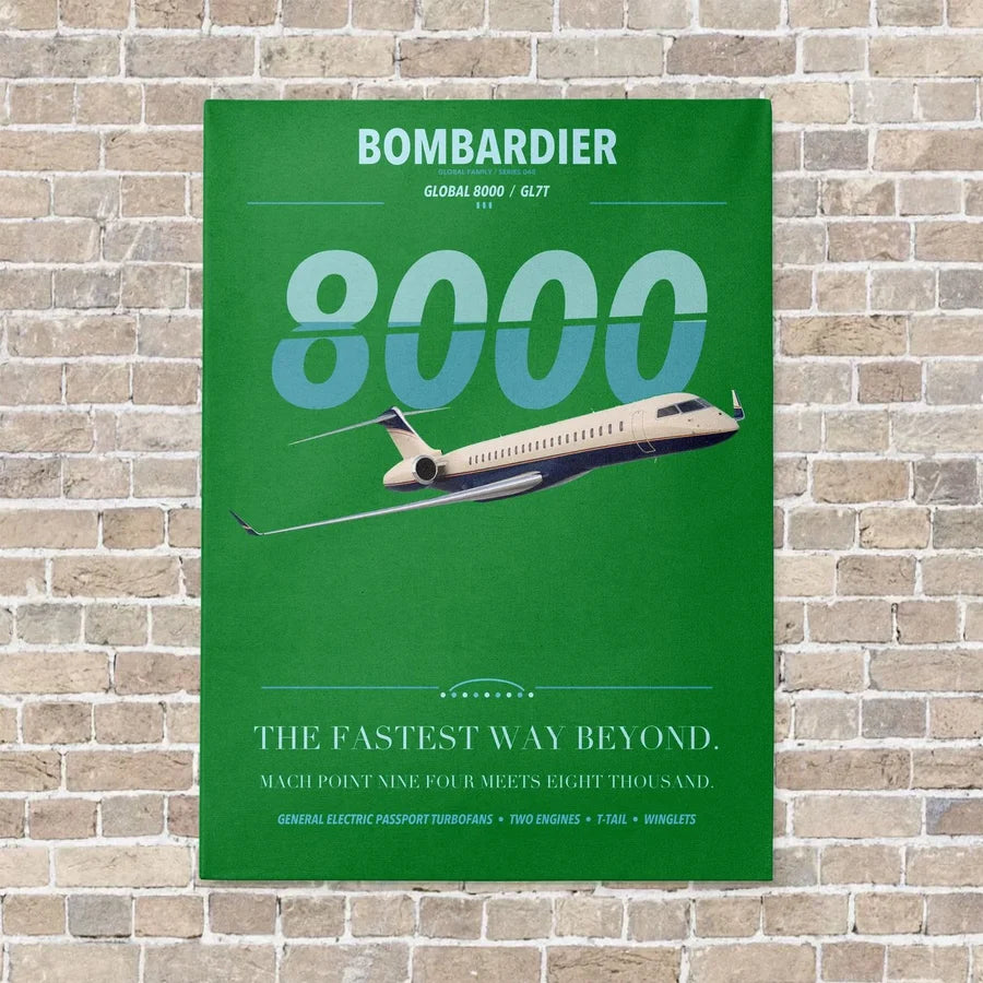 Bombardier Global 8000 vertical canvas print - no frame - green background