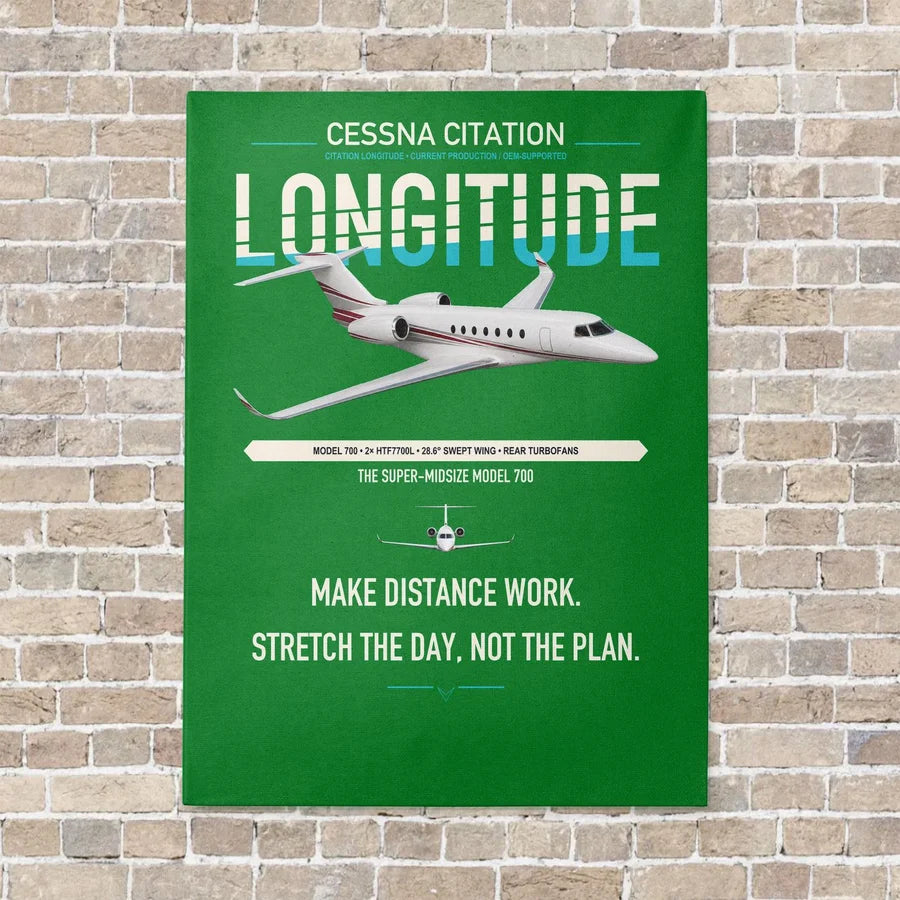 Cessna Citation Longitude vertical canvas print - no frame - green background