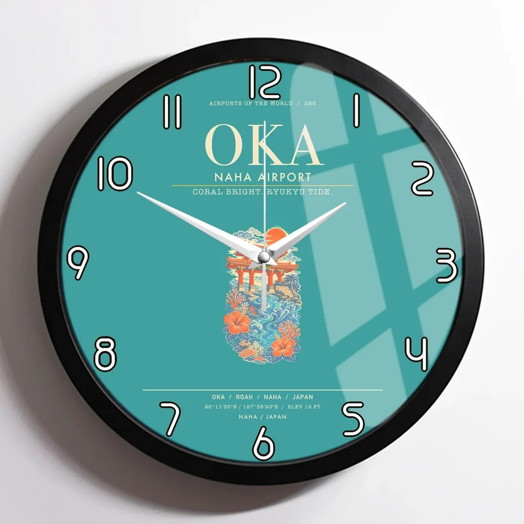 Naha Airport OKA Wall-Clock Framed - Turquoise