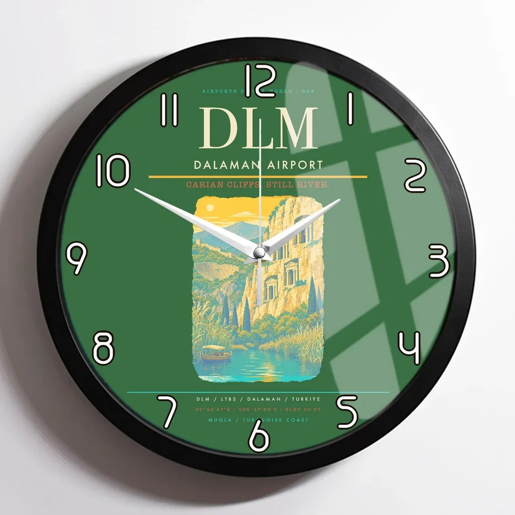 Dalaman Airport (DLM) design on green framed wall clock