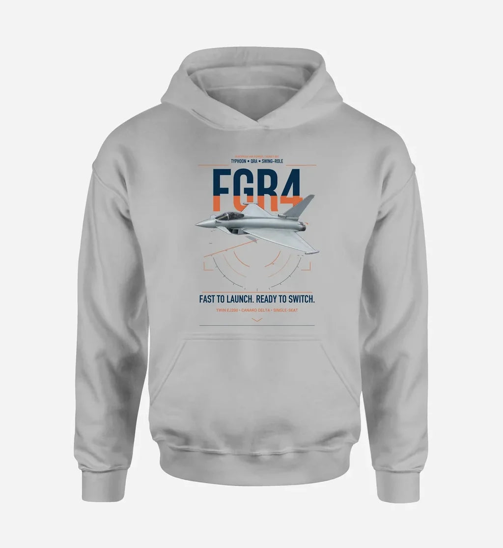 Eurofighter Typhoon FGR4 design on light gray double-side hoodie, single-side print