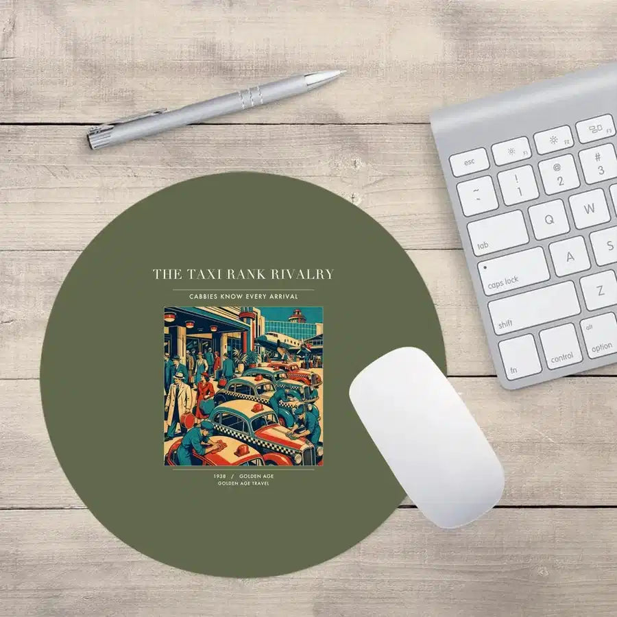 VINTAGE G4376 - The Taxi Rank Rivalry - Designed Mouse Pads design on greenarmy round
