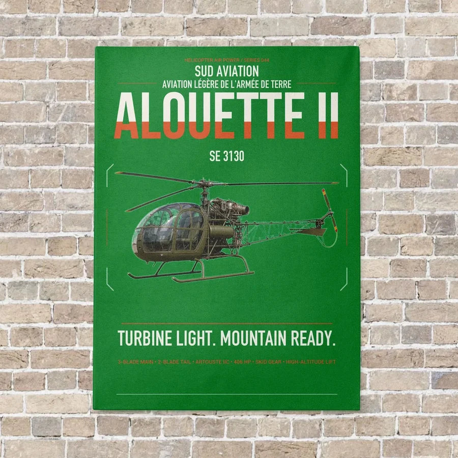 Sud Aviation SE 3130 Alouette II vertical canvas print - no frame - green background