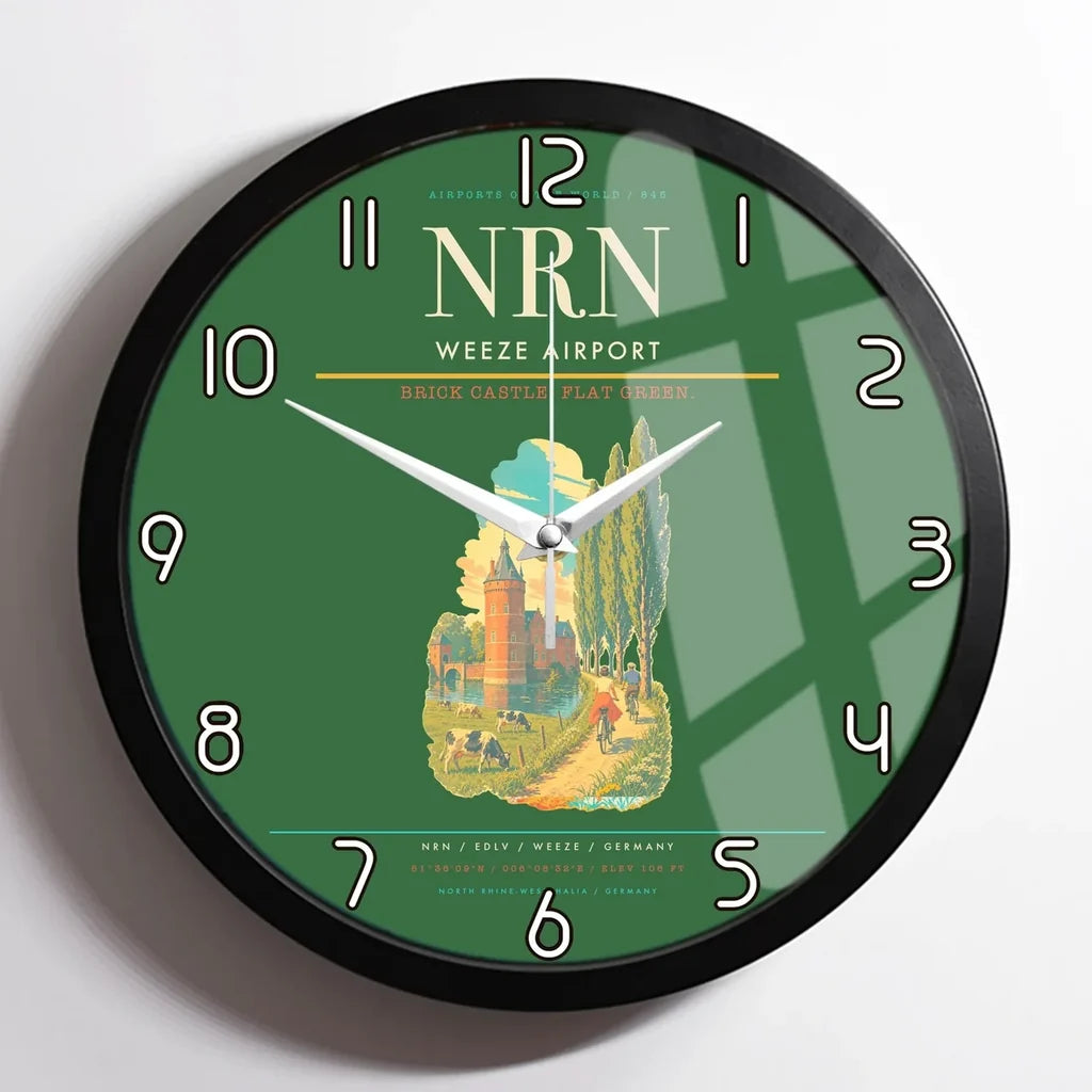 Weeze Airport (NRN) design on green framed wall clock