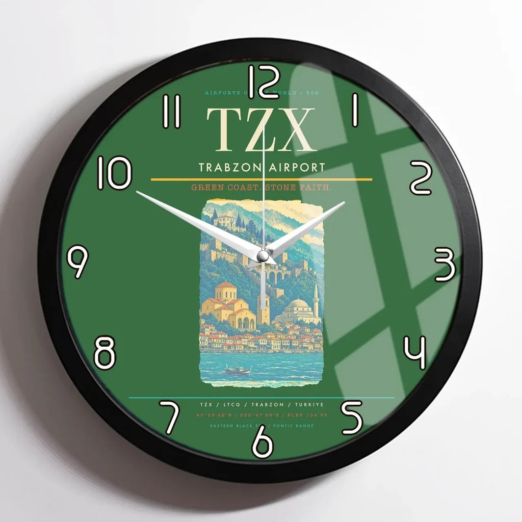 Trabzon Airport (TZX) design on green framed wall clock