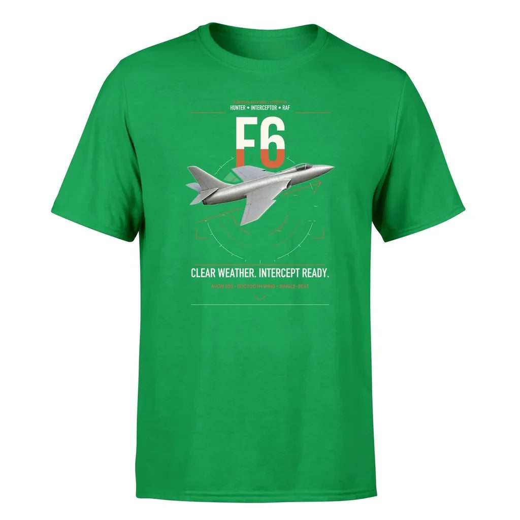 Hawker Hunter F6 design on green t-shirt, single-side print