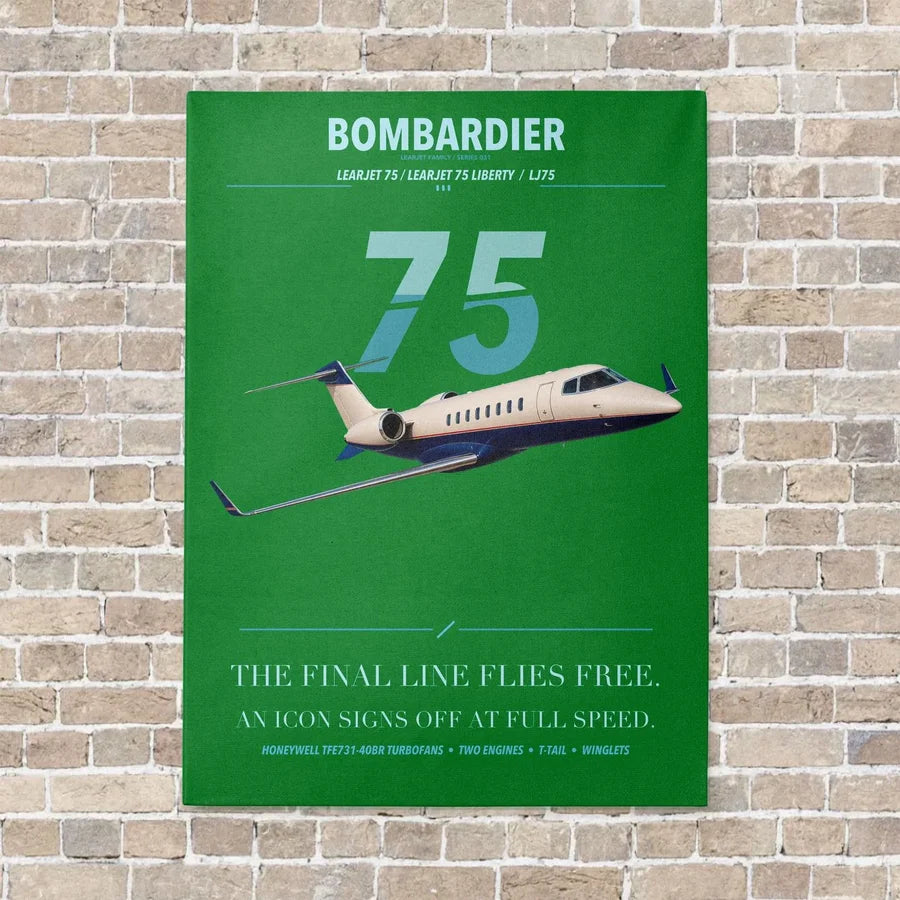 Bombardier Learjet 75 Liberty vertical canvas print - no frame - green background