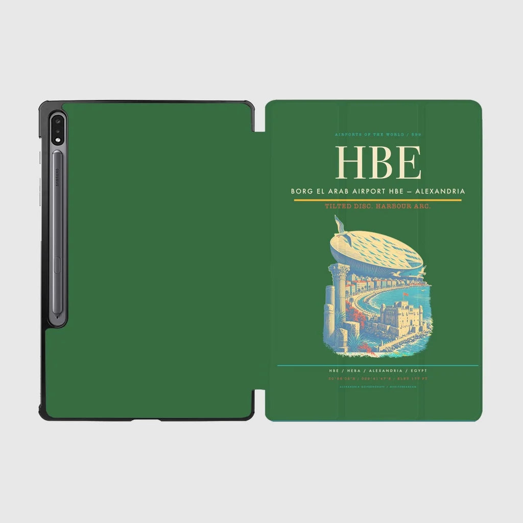 Borg El Arab Airport (HBE) design on green samsung tablet tablet case