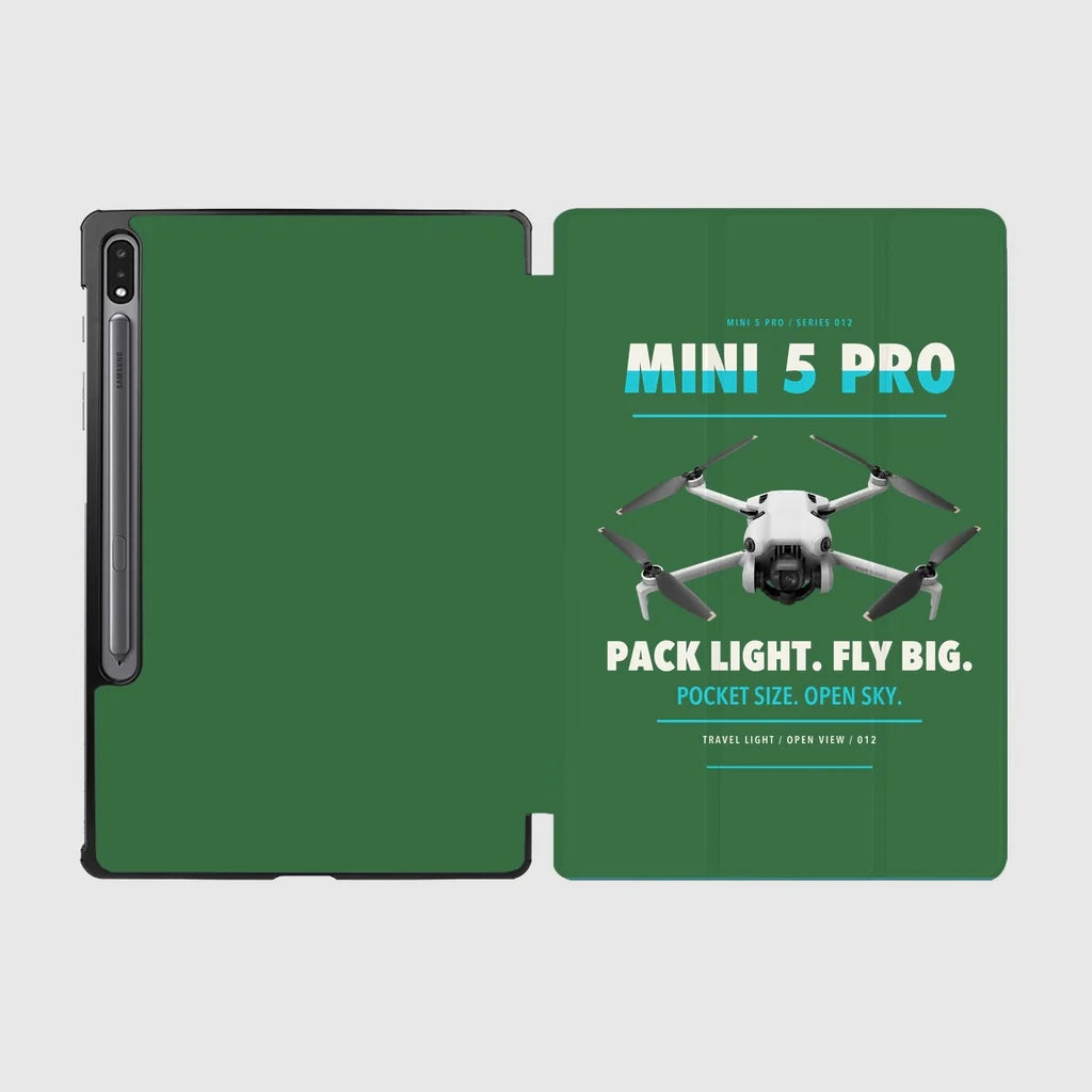 DJI Mini 5 Pro design on green samsung tablet tablet case