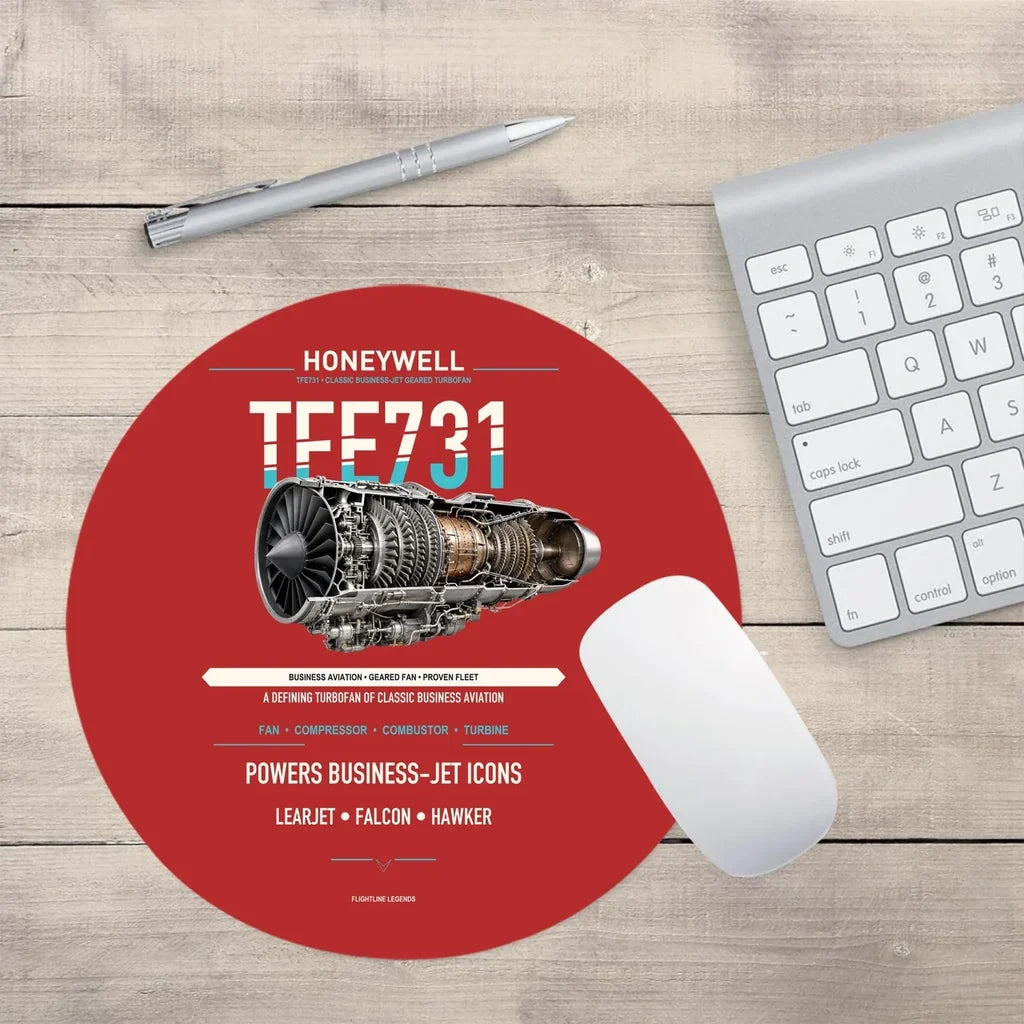 TFE731 design on red round mouse pad