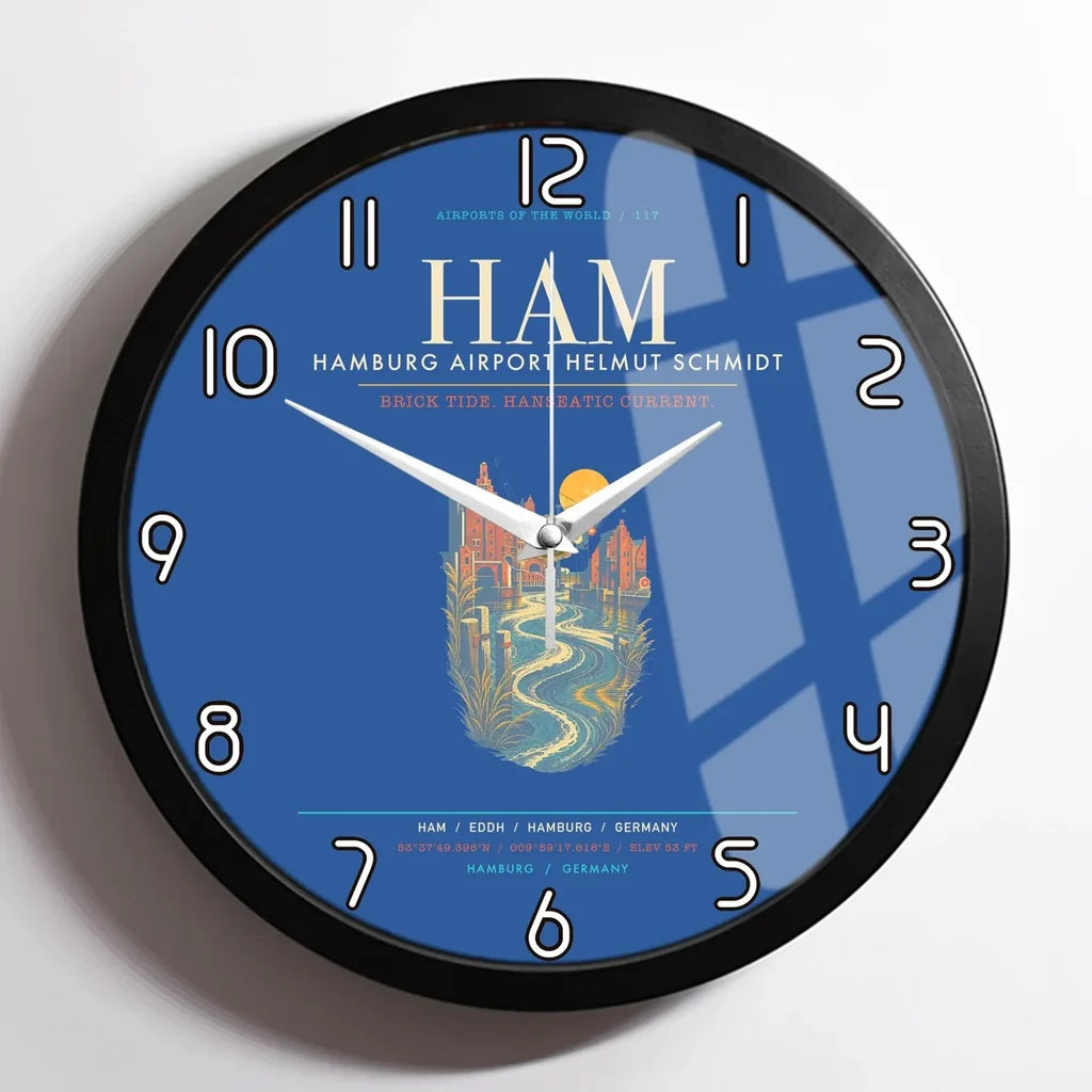 Hamburg Airport Helmut Schmidt HAM - Elbe Brick Tide Signal Wall-Clock Framed - Blue