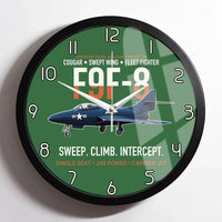 Thumbnail for F9F-8 Cougar Swept Wing Carrier Fighter design on green framed wall clock