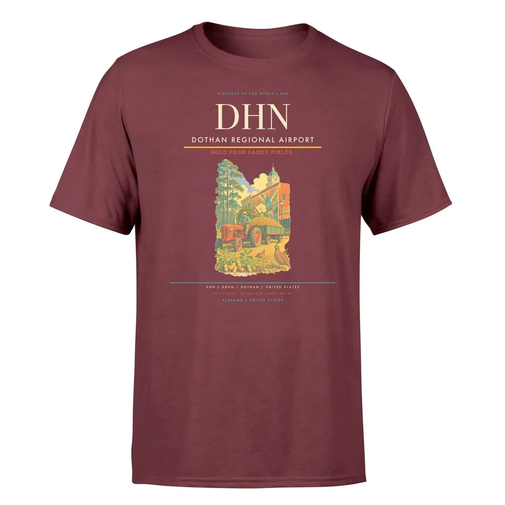 Dothan Regional Airport (DHN) T-Shirt single-side front print in Dark Red | dothan-regional-airport-dhn-double-side-t-shirt
