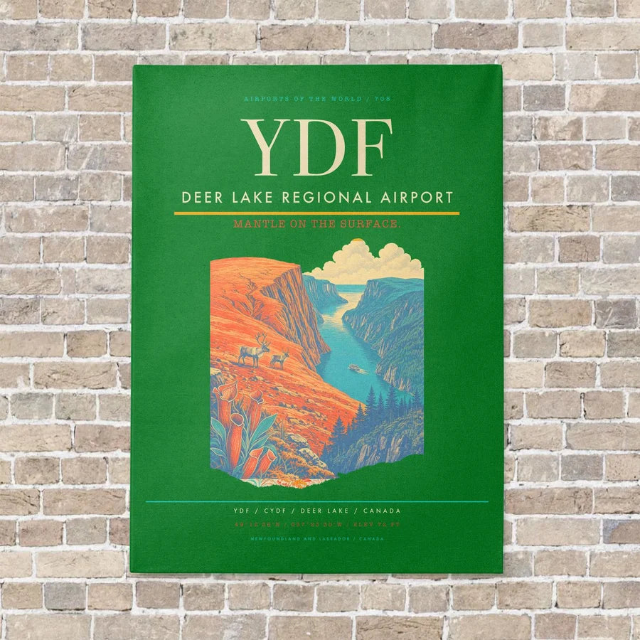 Deer Lake Regional Airport YDF vertical canvas print - no frame - green background