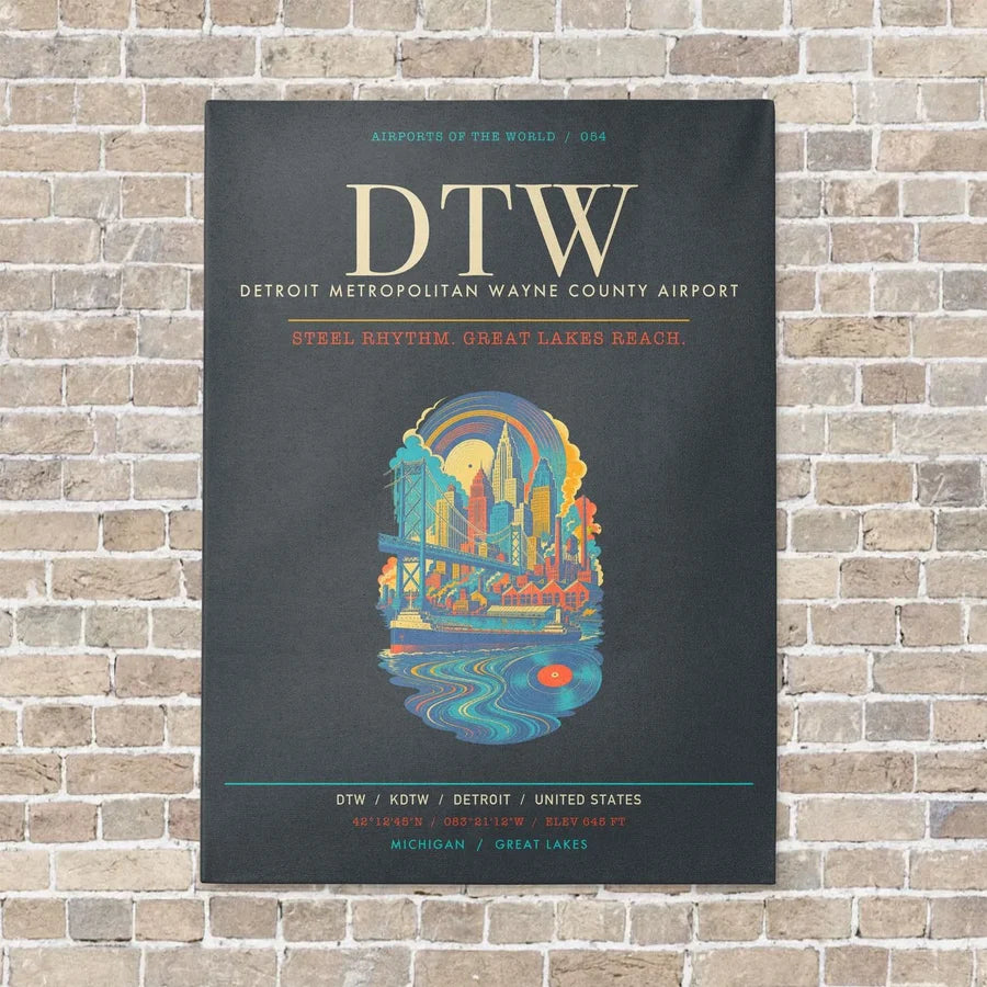 Detroit Metropolitan Wayne County Airport DTW - Canvas Framed - Gray