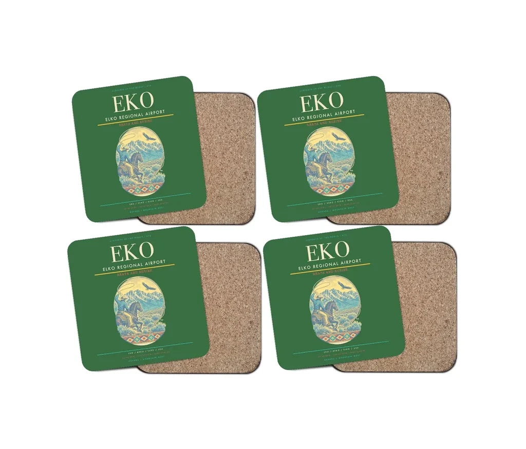 Elko Regional Airport (EKO) design on green 4 pieces set coaster