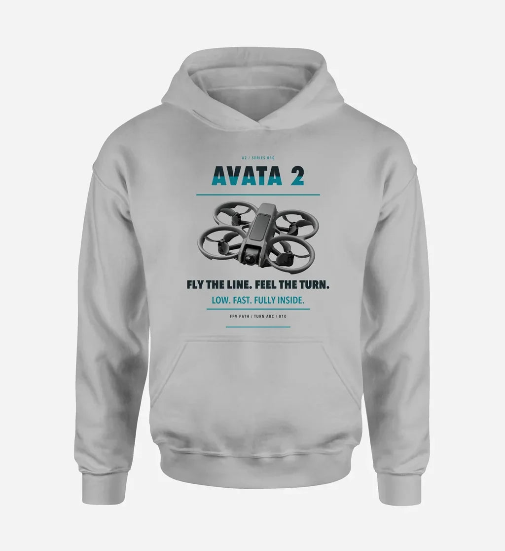 DJI Avata 2 design on light gray hoodie single side