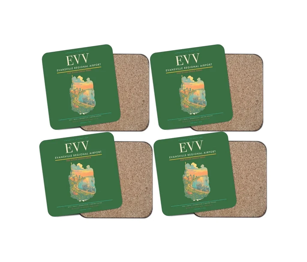 Evansville Regional Airport (EVV) design on green 4 pieces set coaster