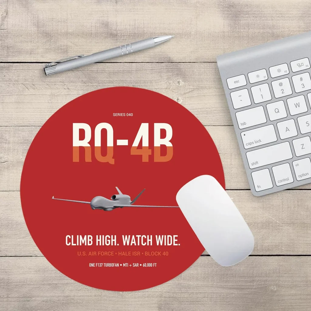 RQ-4B Global Hawk design on red round mouse pad