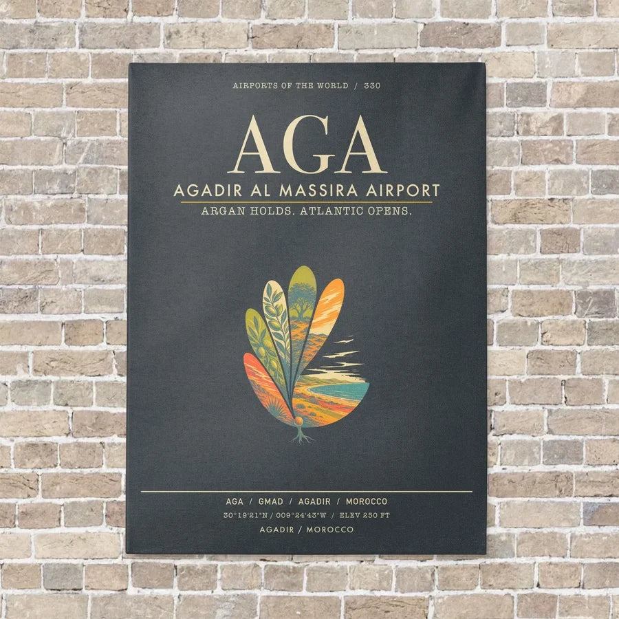 Agadir Al Massira Airport AGA - Canvas Framed - Gray