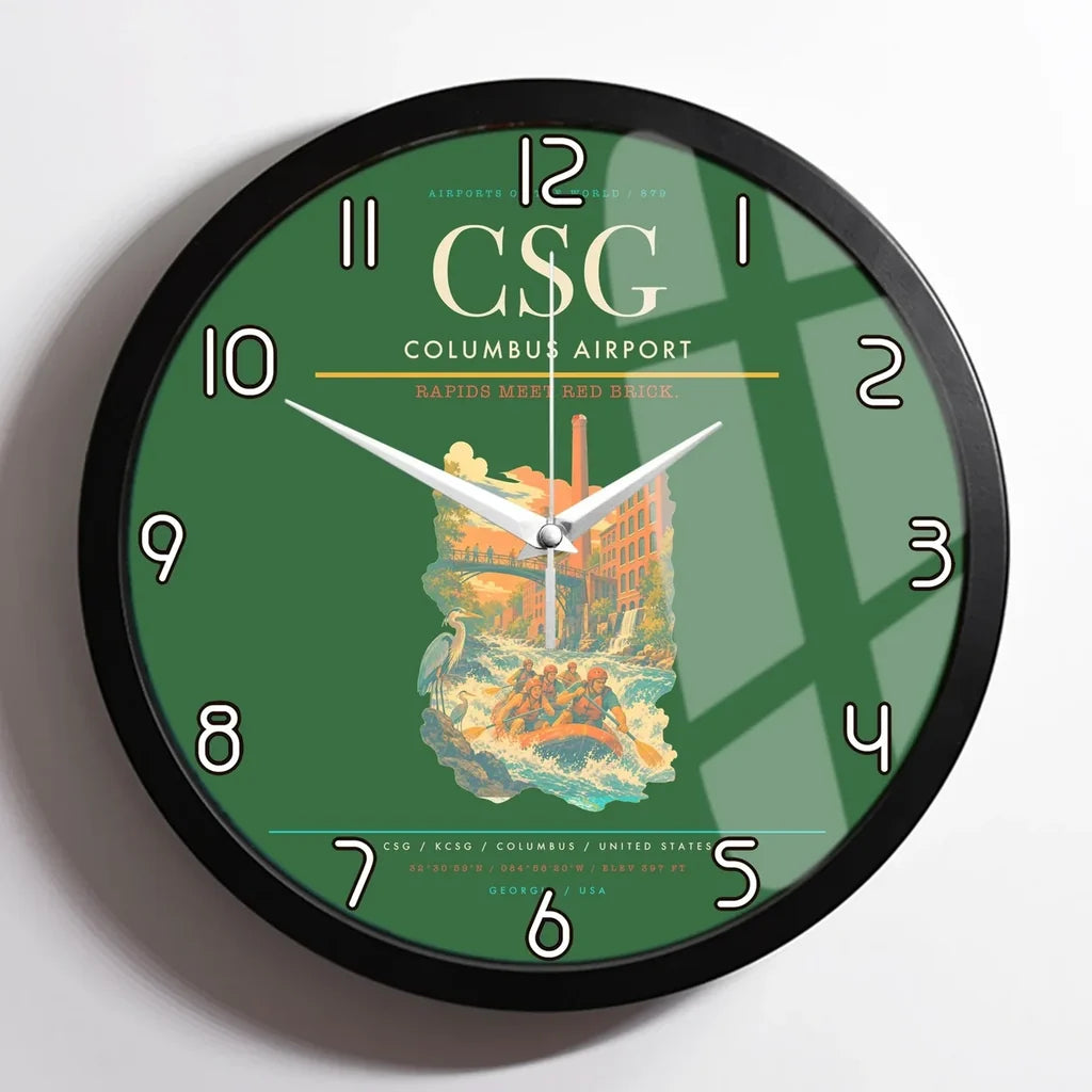Columbus Airport (CSG) design on green framed wall clock