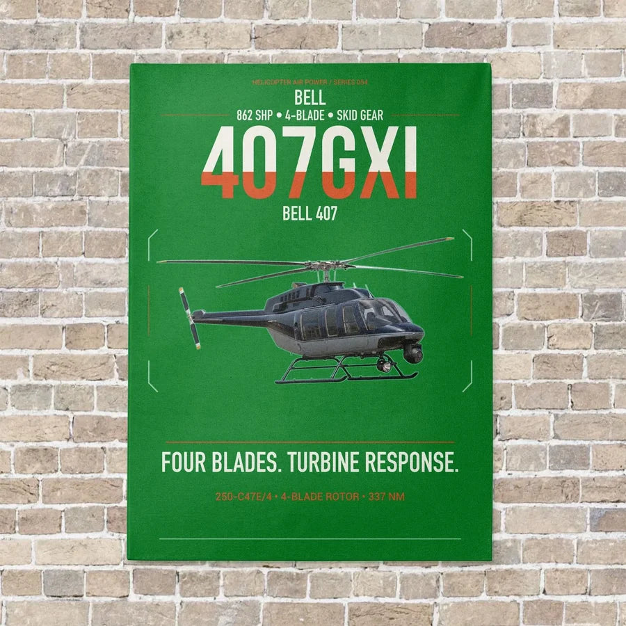 Bell 407GXi vertical canvas print - no frame - green background