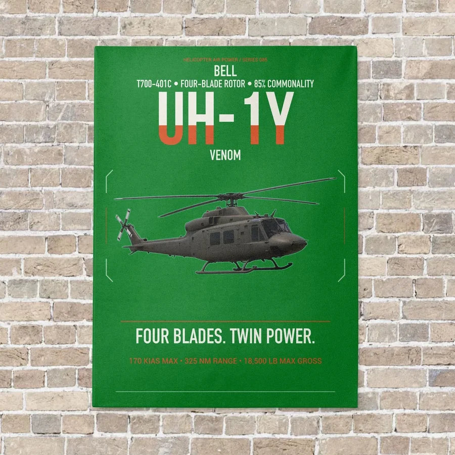 Bell UH-1Y Venom vertical canvas print - no frame - green background
