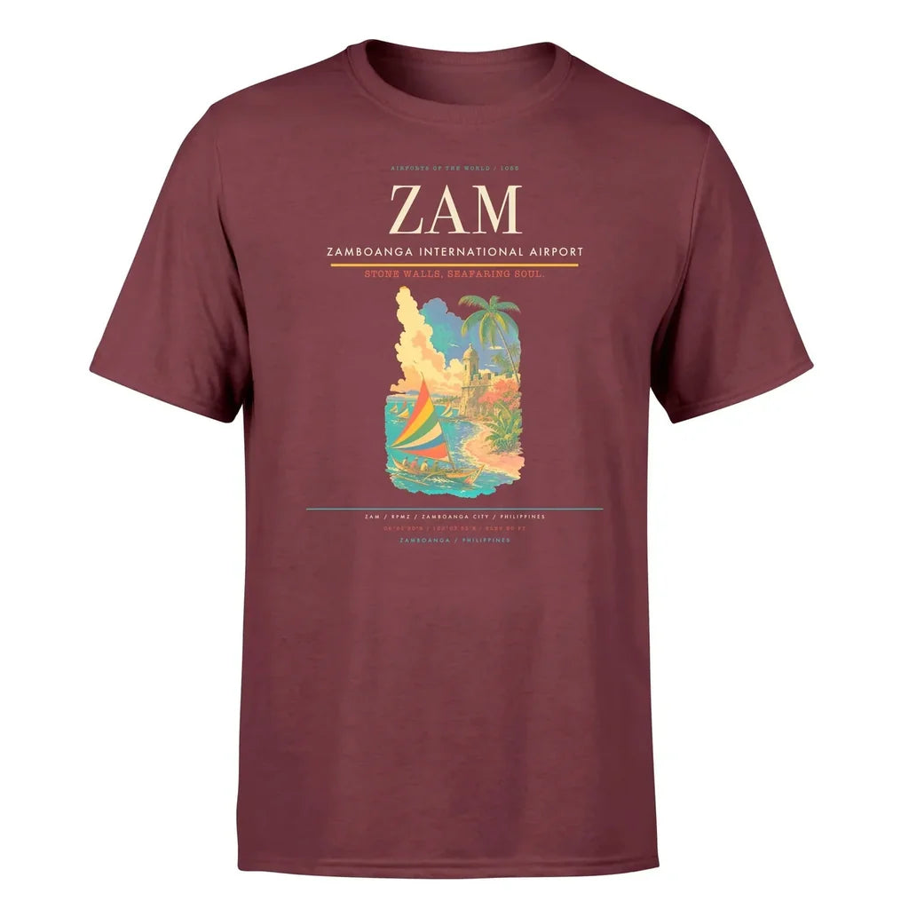 Zamboanga International Airport (ZAM) T-Shirt single-side front print in Dark Red | zamboanga-international-airport-zam-double-side-t-shirt