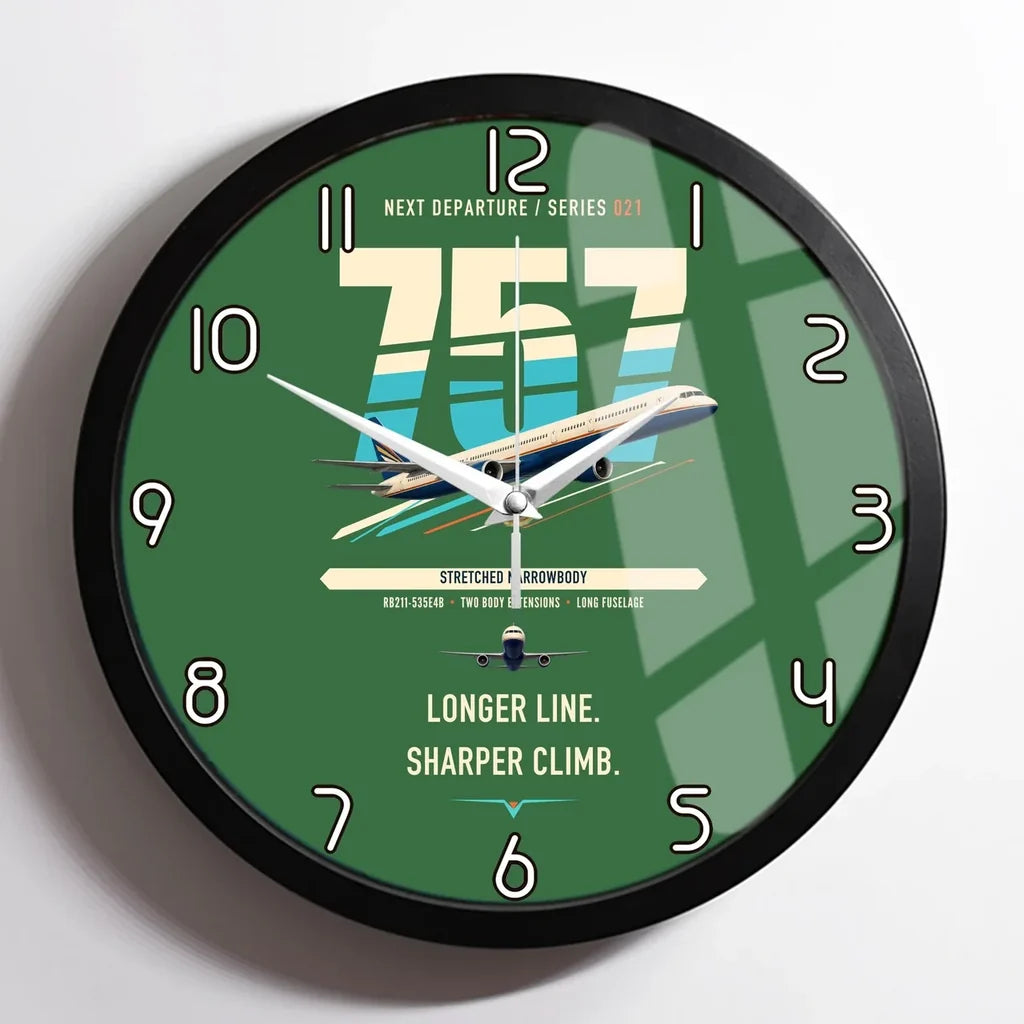 Boeing 757-300 design on green framed wall clock