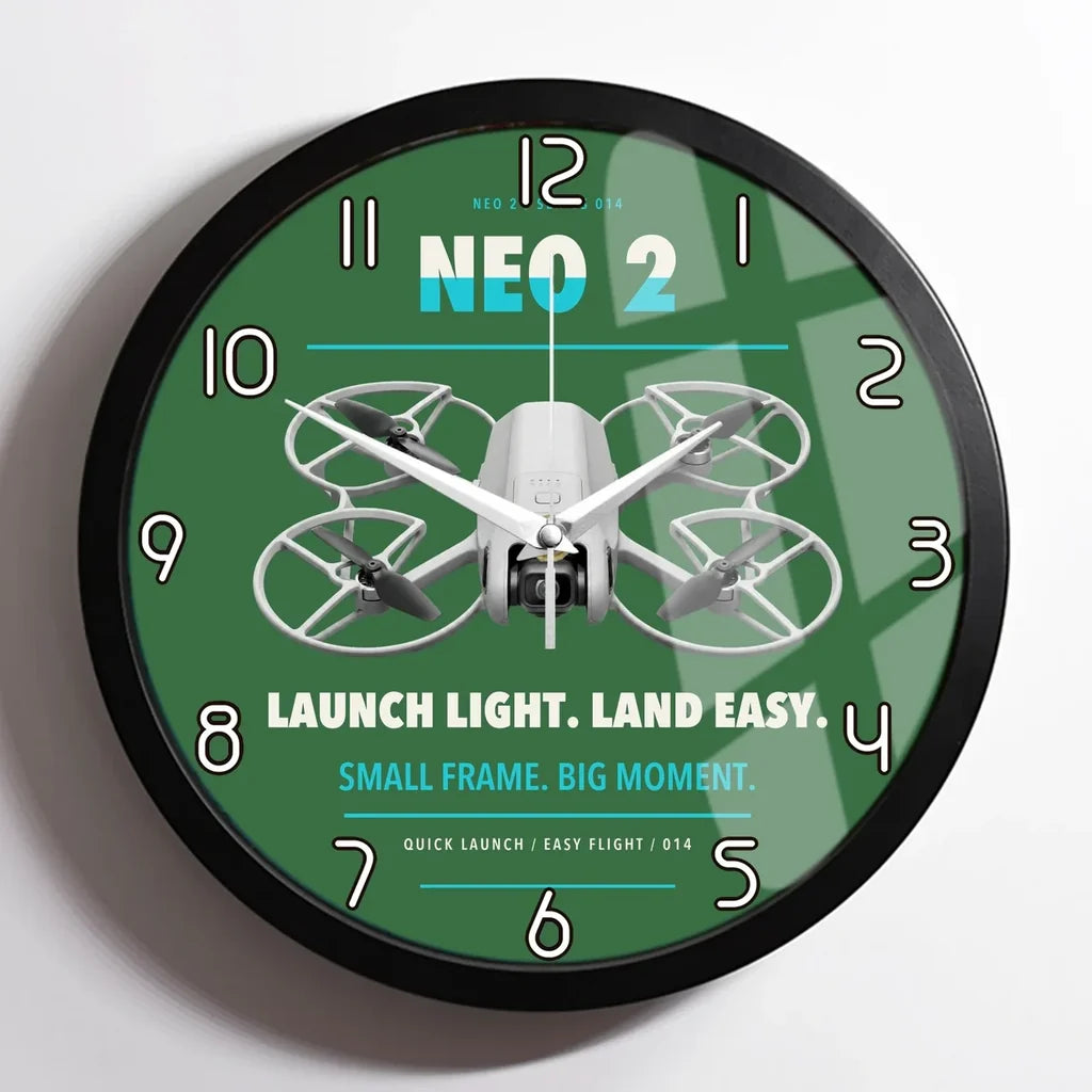 DJI Neo 2 design on green framed wall clock