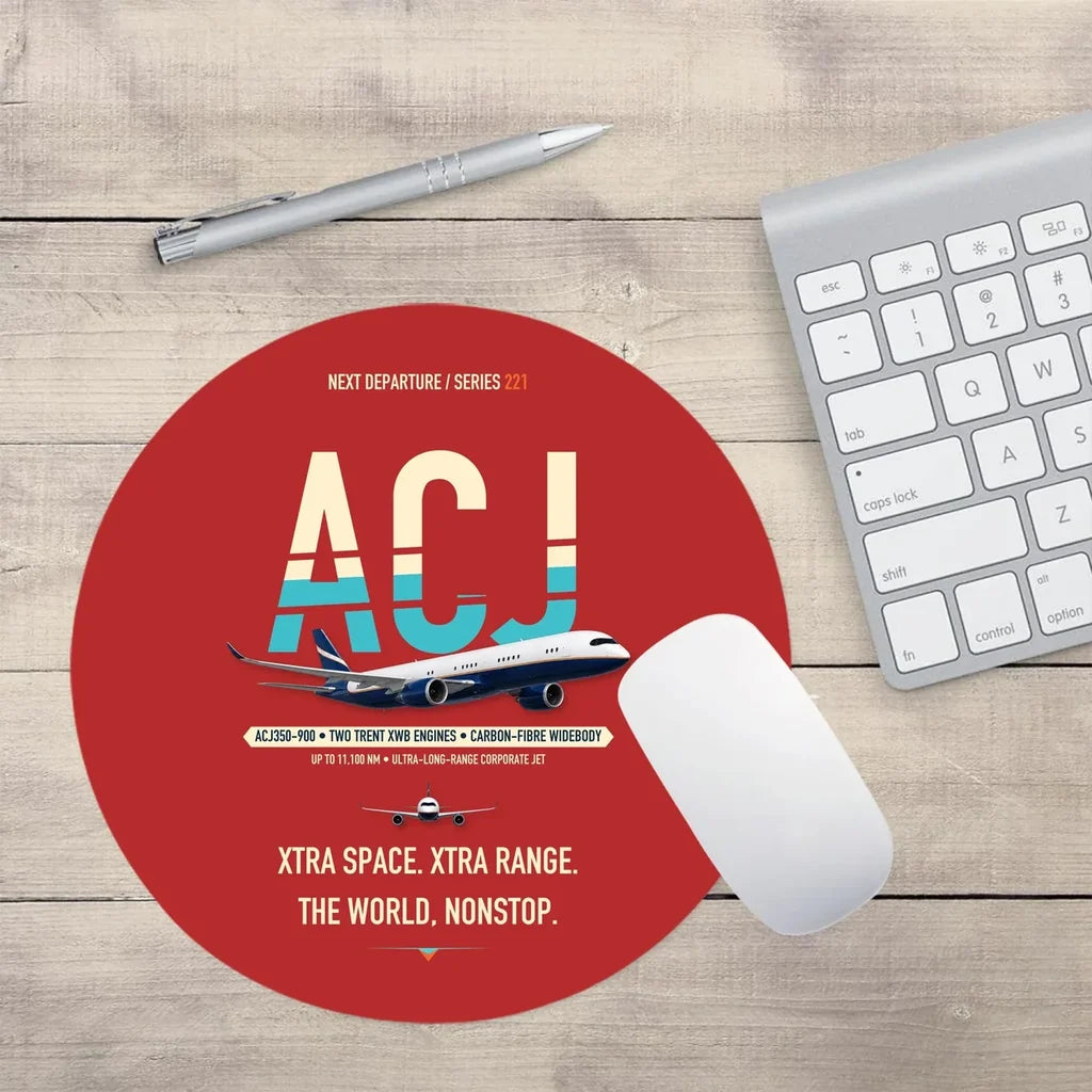 Airbus ACJ350 / exact ACJ350-900 design on red round mouse pad