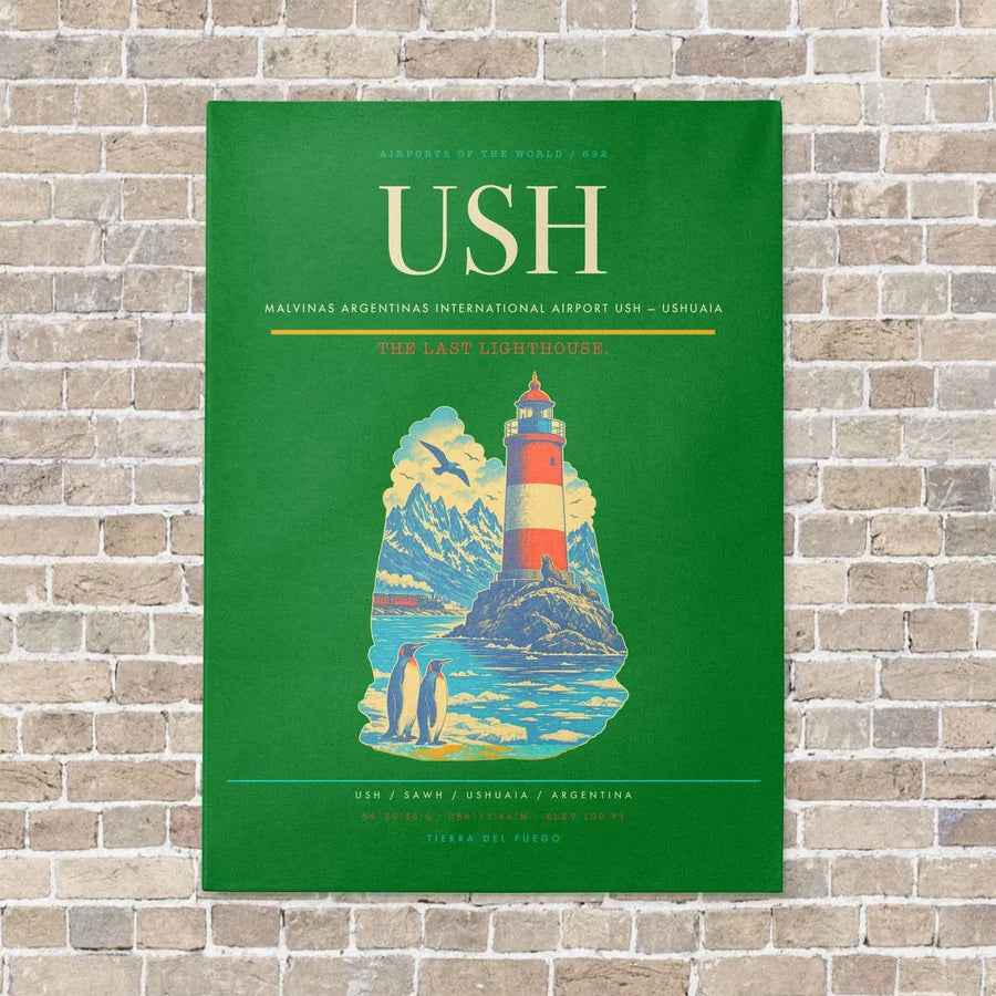 Malvinas Argentinas International Airport USH — Ushuaia vertical canvas print - no frame - green background