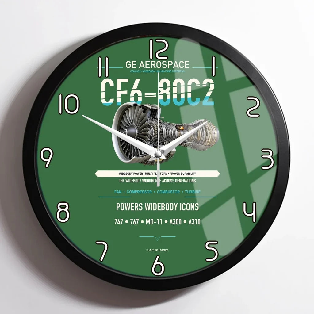 CF6-80C2 design on green framed wall clock