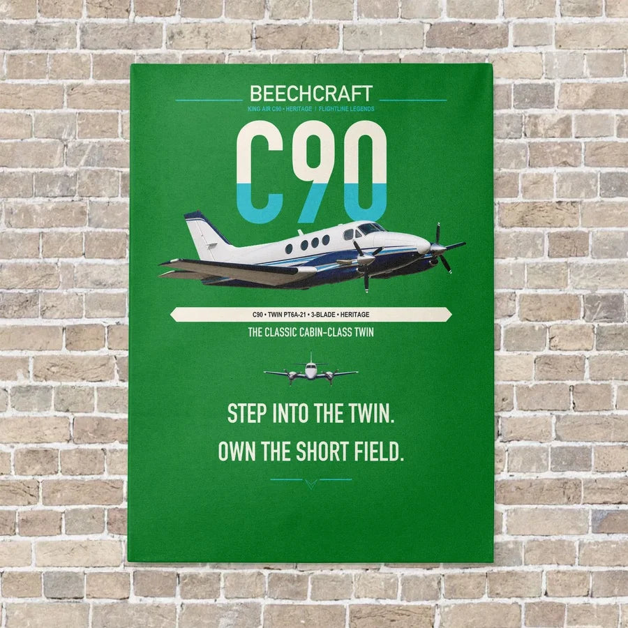 Beechcraft King Air C90 vertical canvas print - no frame - green background