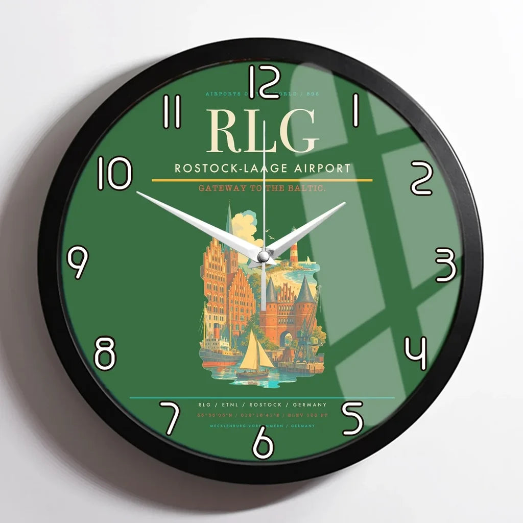 Rostock-Laage Airport (RLG) design on green framed wall clock