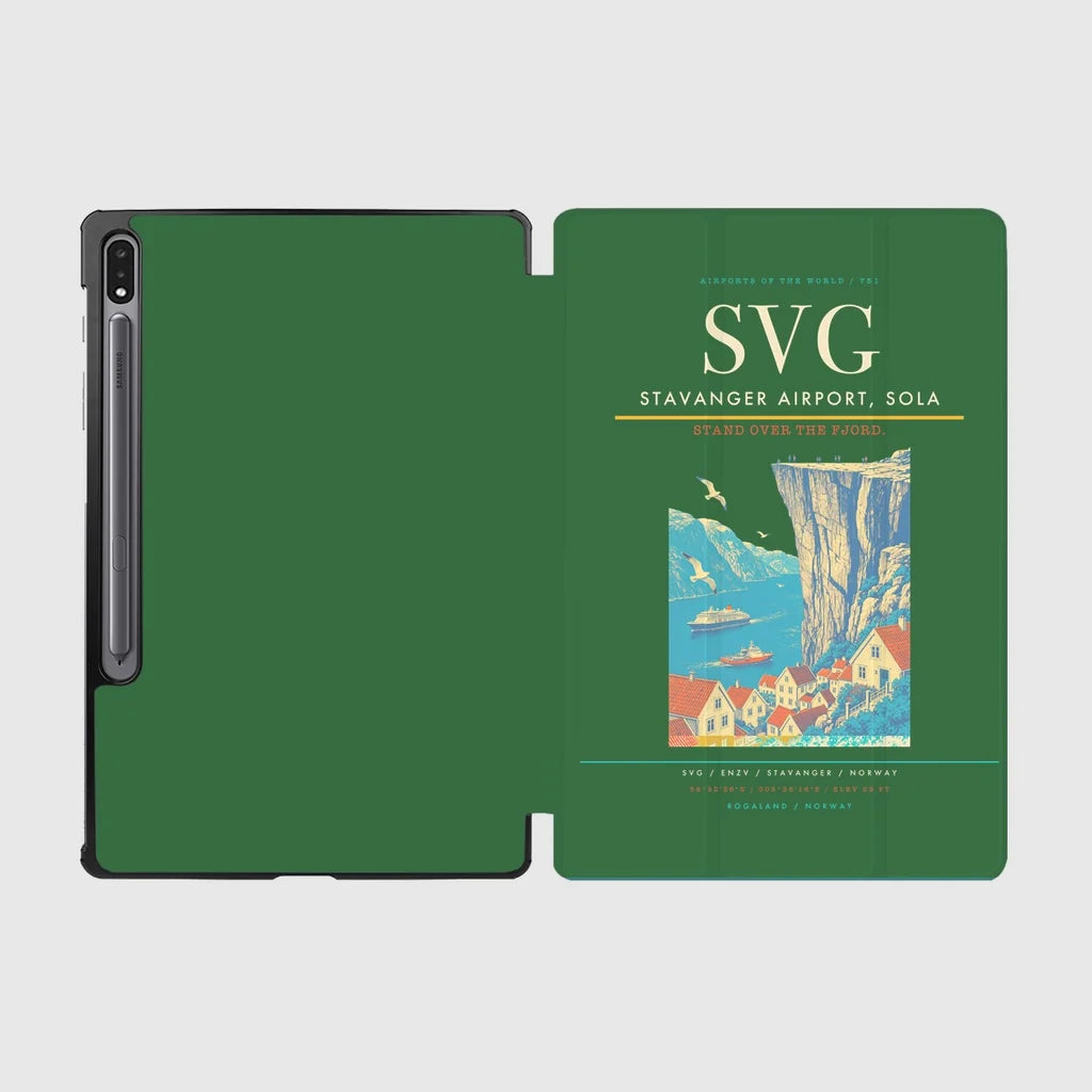 Stavanger Airport, Sola (SVG) design on green samsung tablet tablet case