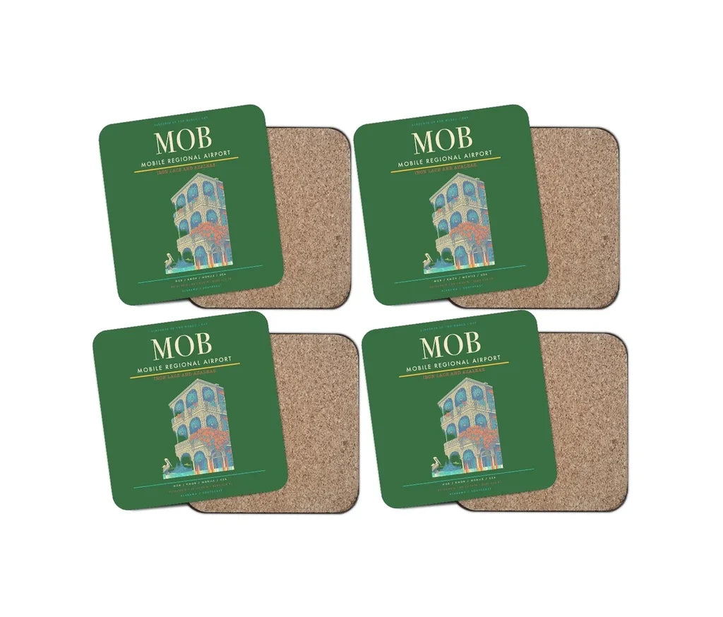 Mobile Regional Airport (MOB) design on green 4 pieces set coaster