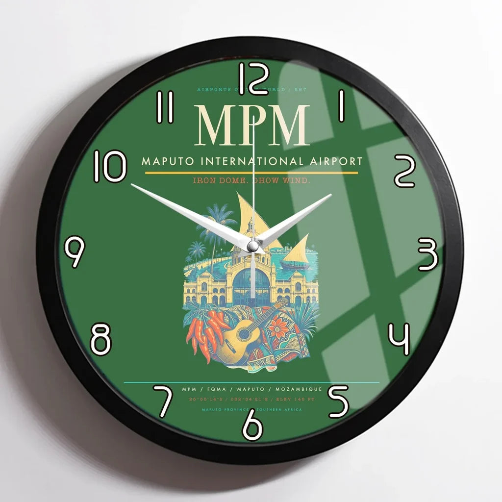 Maputo International Airport (MPM) design on green framed wall clock