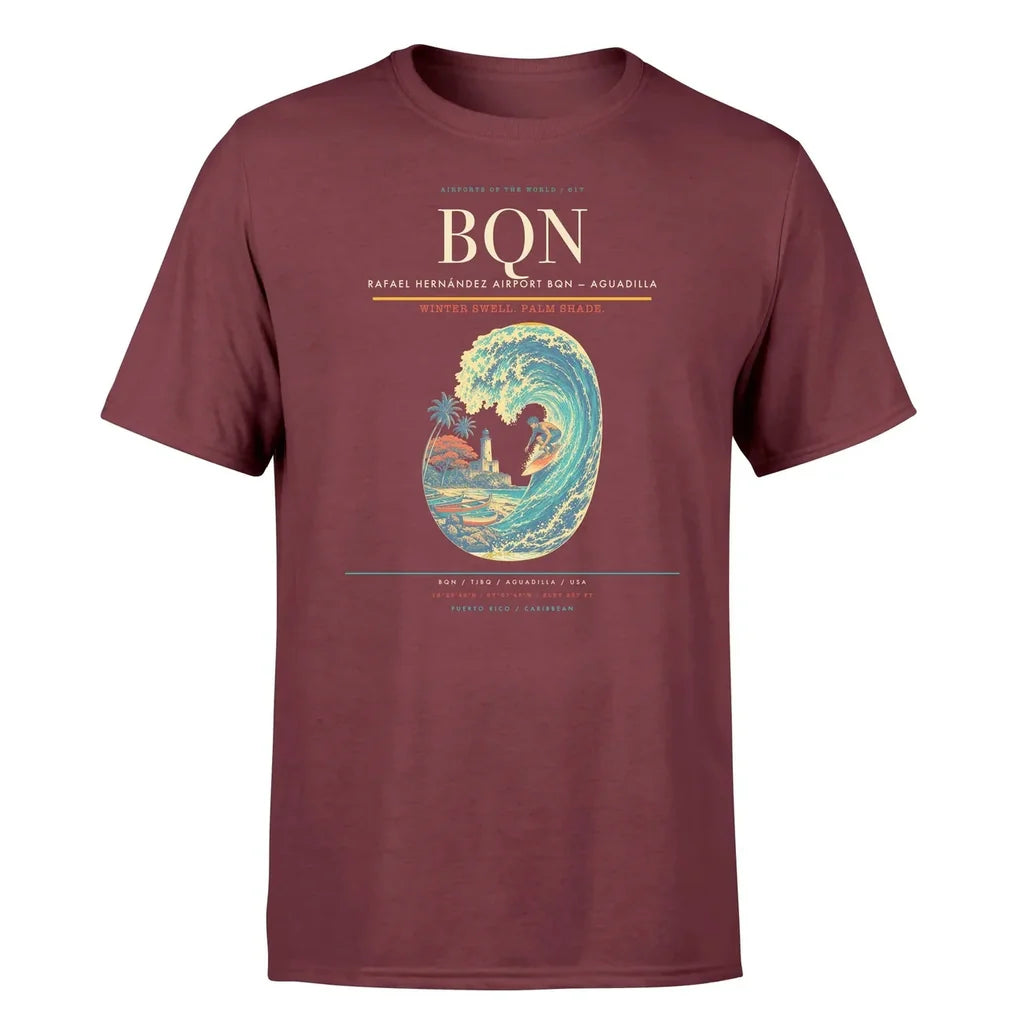 Rafael Hernández Airport (BQN) T-Shirt single-side front print in Dark Red | rafael-hernández-airport-bqn-double-side-t-shirt