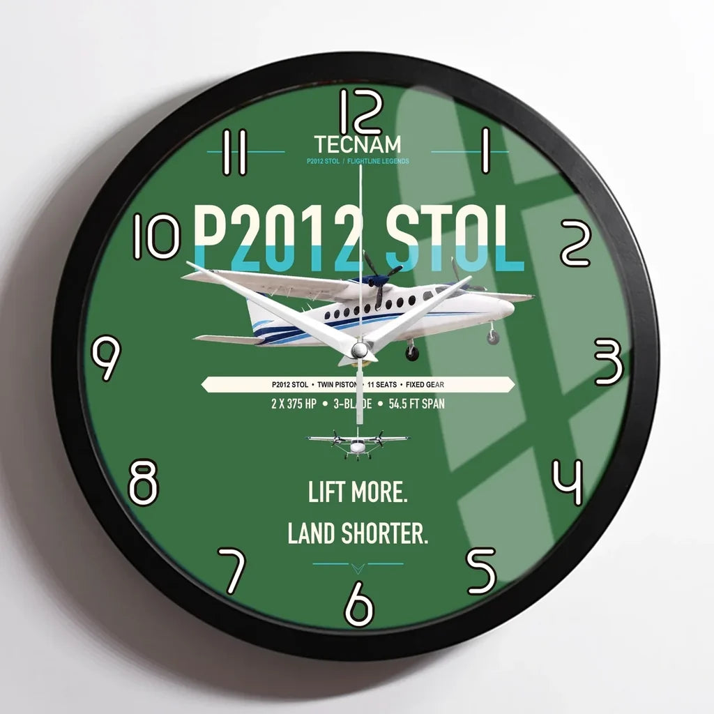 Tecnam P2012 STOL design on green framed wall clock