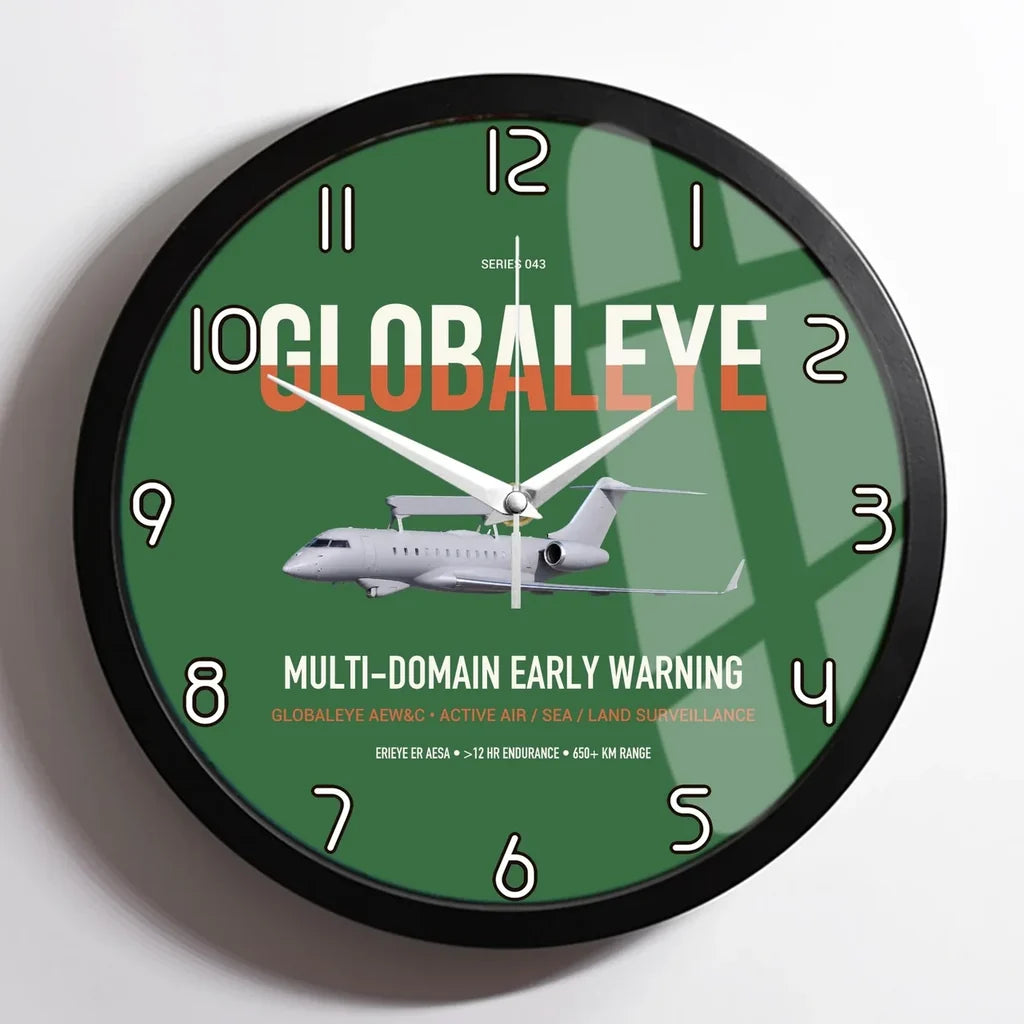 Saab GlobalEye design on green framed wall clock
