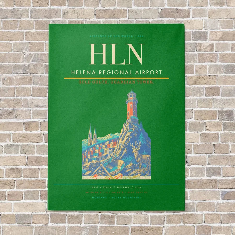 Helena Regional Airport HLN vertical canvas print - no frame - green background