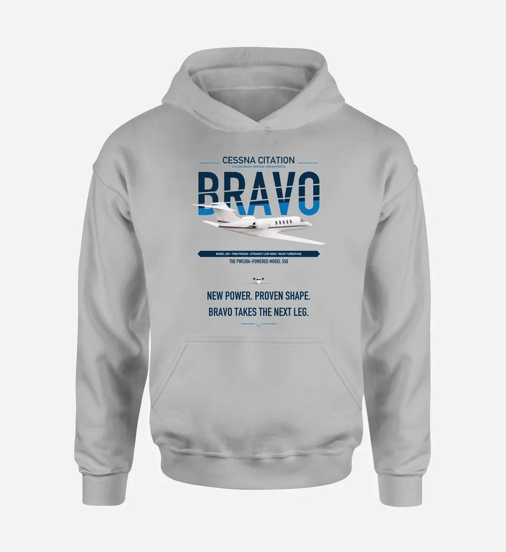 Cessna Citation Bravo design on light gray double-side hoodie, single-side print